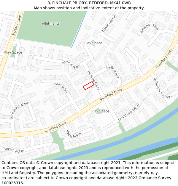 8, FINCHALE PRIORY, BEDFORD, MK41 0WB: Location map and indicative extent of plot