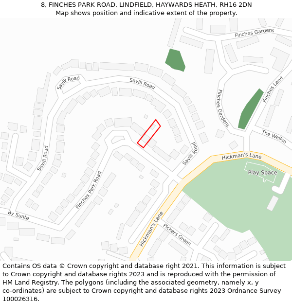 8, FINCHES PARK ROAD, LINDFIELD, HAYWARDS HEATH, RH16 2DN: Location map and indicative extent of plot
