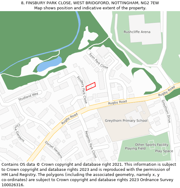 8, FINSBURY PARK CLOSE, WEST BRIDGFORD, NOTTINGHAM, NG2 7EW: Location map and indicative extent of plot