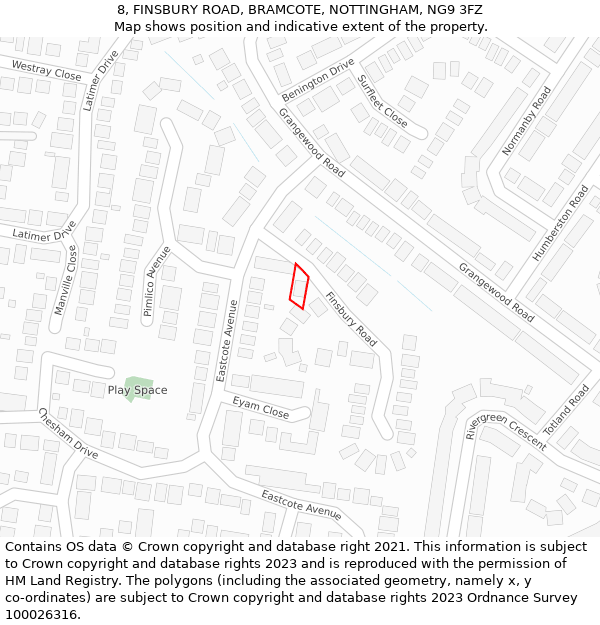 8, FINSBURY ROAD, BRAMCOTE, NOTTINGHAM, NG9 3FZ: Location map and indicative extent of plot