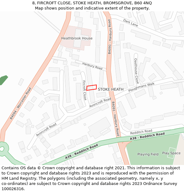 8, FIRCROFT CLOSE, STOKE HEATH, BROMSGROVE, B60 4NQ: Location map and indicative extent of plot