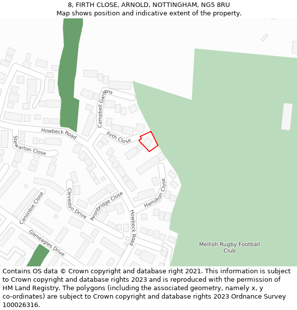 8, FIRTH CLOSE, ARNOLD, NOTTINGHAM, NG5 8RU: Location map and indicative extent of plot