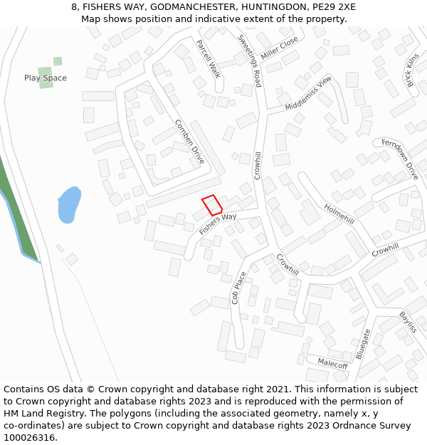 8, FISHERS WAY, GODMANCHESTER, HUNTINGDON, PE29 2XE: Location map and indicative extent of plot