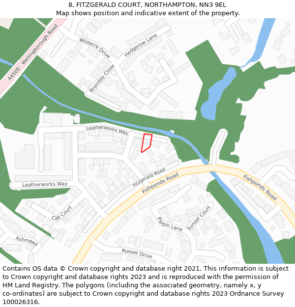 8, FITZGERALD COURT, NORTHAMPTON, NN3 9EL: Location map and indicative extent of plot