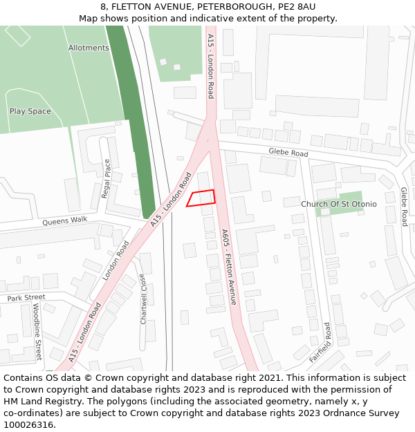 8, FLETTON AVENUE, PETERBOROUGH, PE2 8AU: Location map and indicative extent of plot