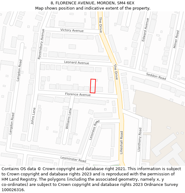 8, FLORENCE AVENUE, MORDEN, SM4 6EX: Location map and indicative extent of plot
