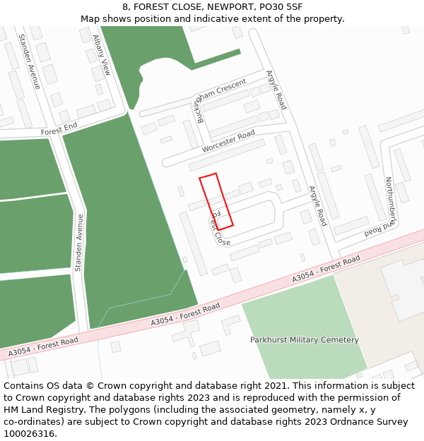 8, FOREST CLOSE, NEWPORT, PO30 5SF: Location map and indicative extent of plot