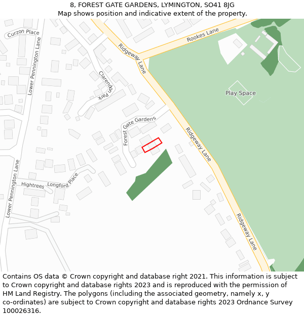 8, FOREST GATE GARDENS, LYMINGTON, SO41 8JG: Location map and indicative extent of plot