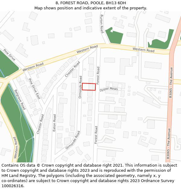 8, FOREST ROAD, POOLE, BH13 6DH: Location map and indicative extent of plot