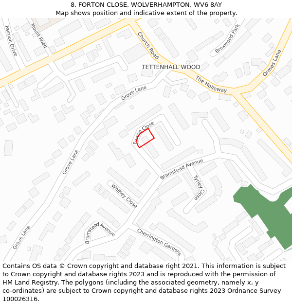 8, FORTON CLOSE, WOLVERHAMPTON, WV6 8AY: Location map and indicative extent of plot