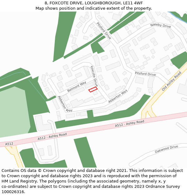 8, FOXCOTE DRIVE, LOUGHBOROUGH, LE11 4WF: Location map and indicative extent of plot