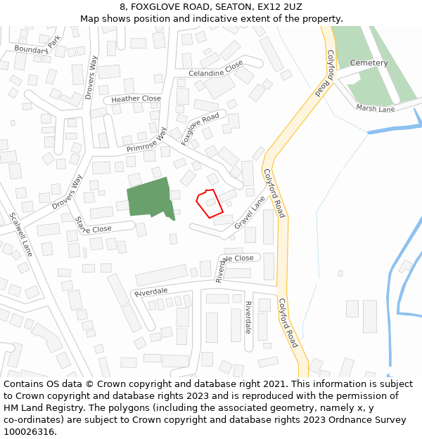 8, FOXGLOVE ROAD, SEATON, EX12 2UZ: Location map and indicative extent of plot