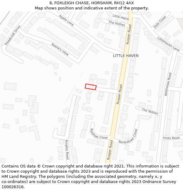 8, FOXLEIGH CHASE, HORSHAM, RH12 4AX: Location map and indicative extent of plot