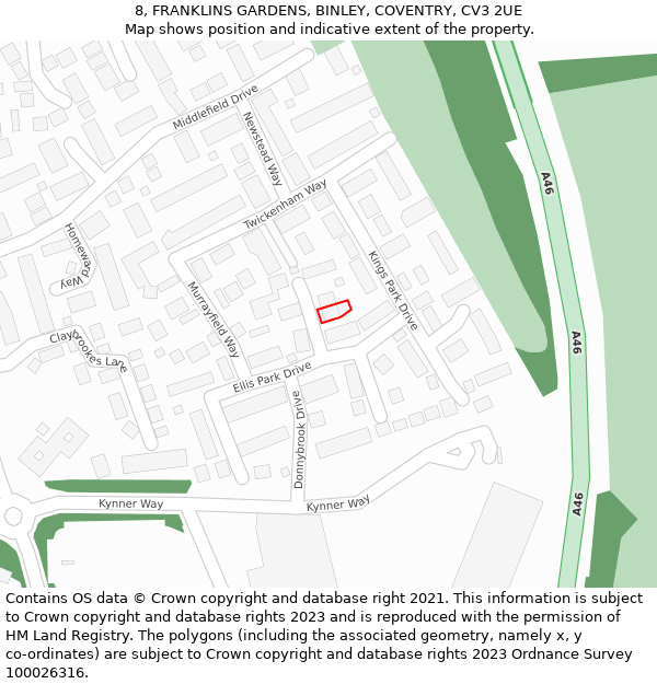 8, FRANKLINS GARDENS, BINLEY, COVENTRY, CV3 2UE: Location map and indicative extent of plot