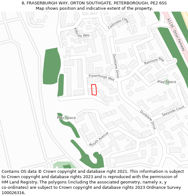 8, FRASERBURGH WAY, ORTON SOUTHGATE, PETERBOROUGH, PE2 6SS: Location map and indicative extent of plot