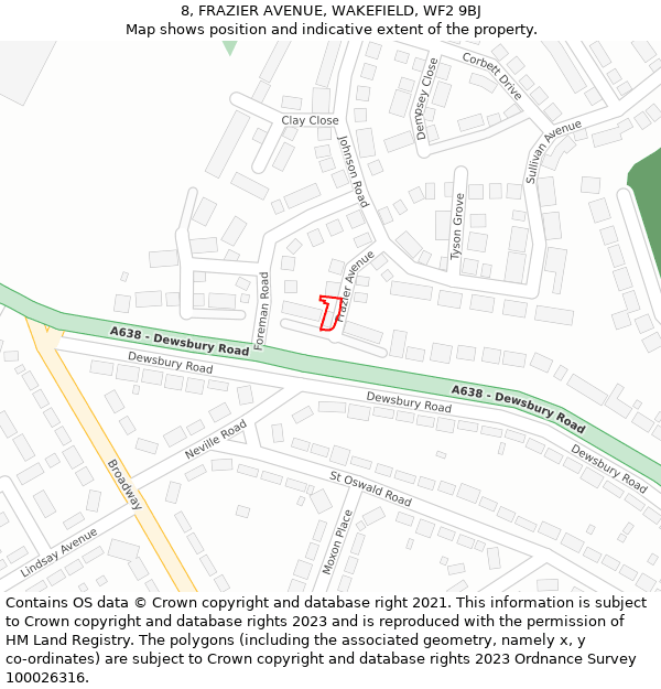 8, FRAZIER AVENUE, WAKEFIELD, WF2 9BJ: Location map and indicative extent of plot