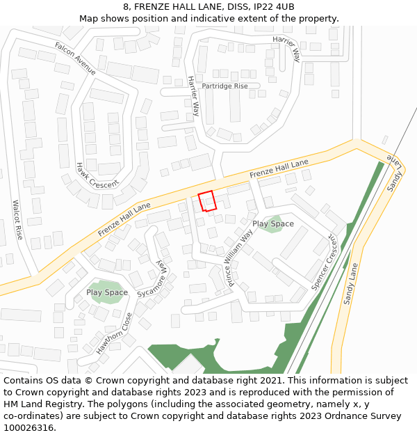 8, FRENZE HALL LANE, DISS, IP22 4UB: Location map and indicative extent of plot
