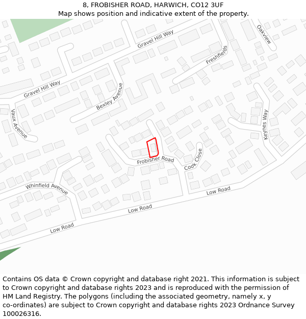 8, FROBISHER ROAD, HARWICH, CO12 3UF: Location map and indicative extent of plot