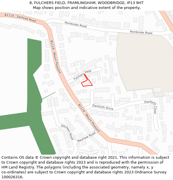 8, FULCHERS FIELD, FRAMLINGHAM, WOODBRIDGE, IP13 9HT: Location map and indicative extent of plot