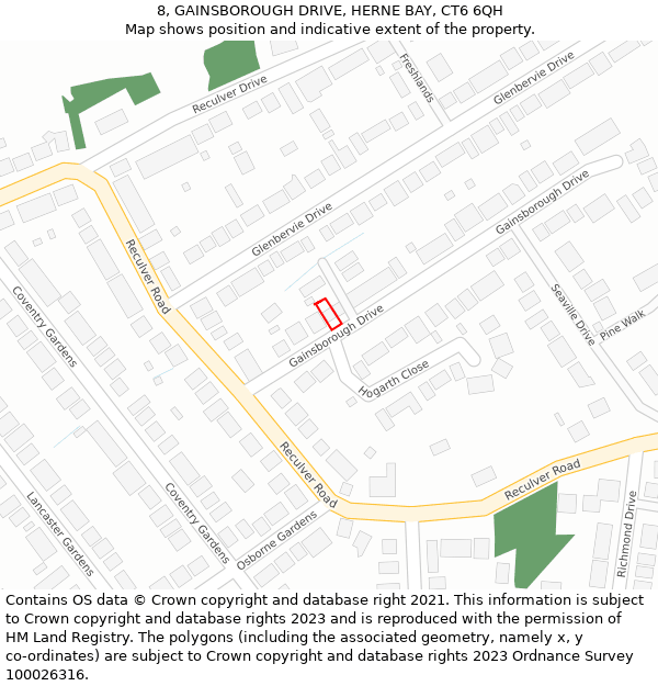 8, GAINSBOROUGH DRIVE, HERNE BAY, CT6 6QH: Location map and indicative extent of plot