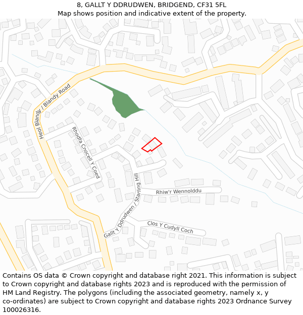 8, GALLT Y DDRUDWEN, BRIDGEND, CF31 5FL: Location map and indicative extent of plot