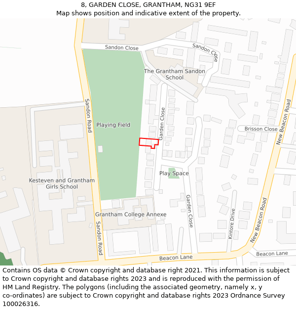 8, GARDEN CLOSE, GRANTHAM, NG31 9EF: Location map and indicative extent of plot