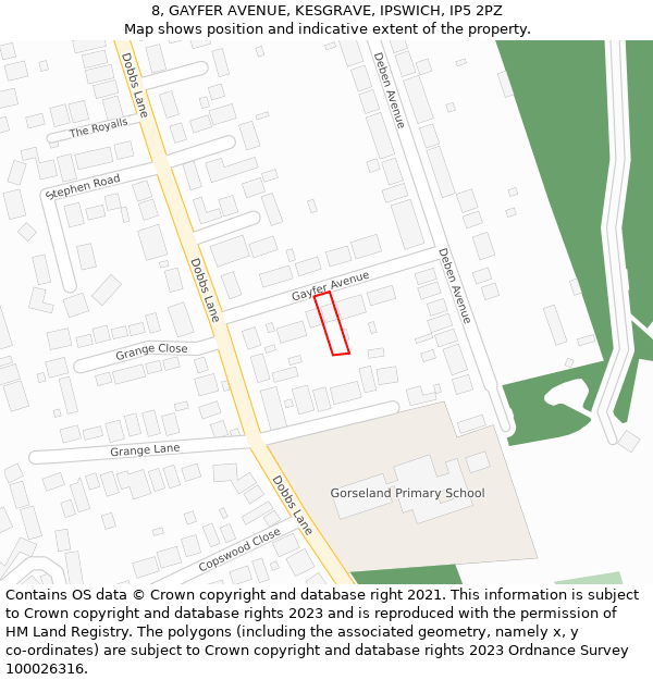 8, GAYFER AVENUE, KESGRAVE, IPSWICH, IP5 2PZ: Location map and indicative extent of plot