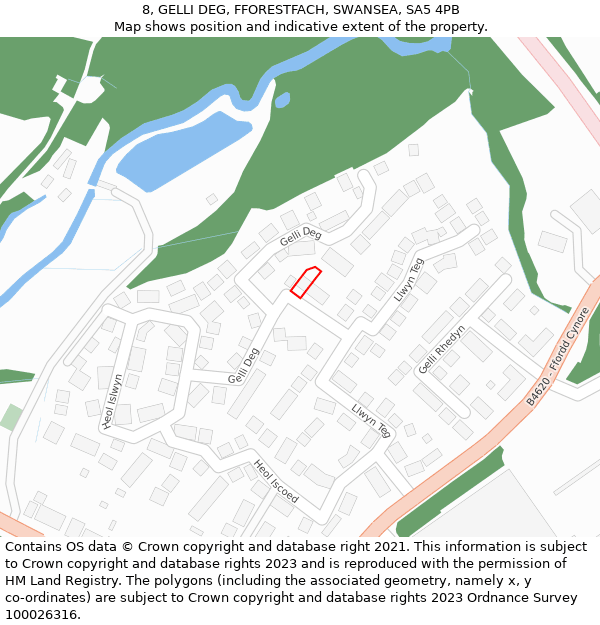 8, GELLI DEG, FFORESTFACH, SWANSEA, SA5 4PB: Location map and indicative extent of plot