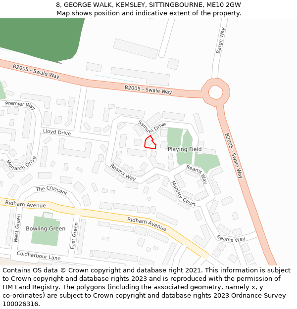 8, GEORGE WALK, KEMSLEY, SITTINGBOURNE, ME10 2GW: Location map and indicative extent of plot