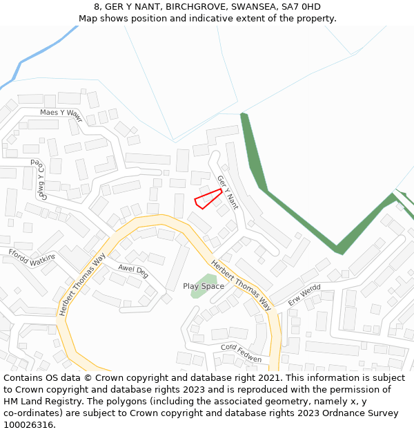 8, GER Y NANT, BIRCHGROVE, SWANSEA, SA7 0HD: Location map and indicative extent of plot