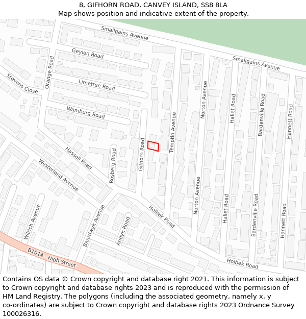 8, GIFHORN ROAD, CANVEY ISLAND, SS8 8LA: Location map and indicative extent of plot