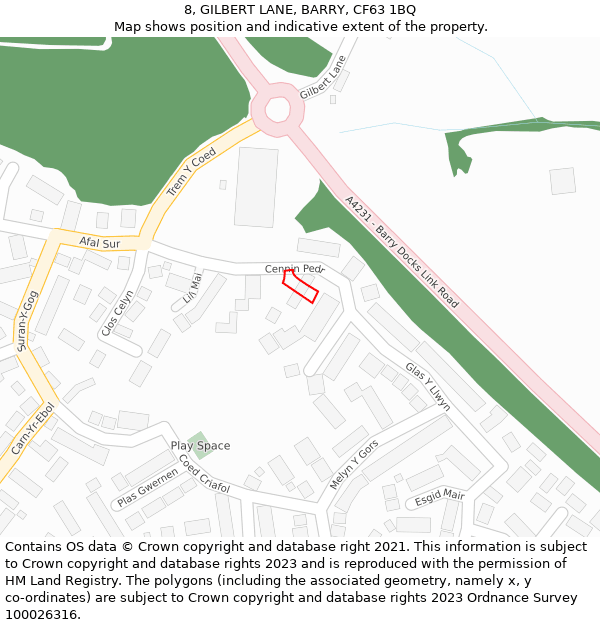 8, GILBERT LANE, BARRY, CF63 1BQ: Location map and indicative extent of plot