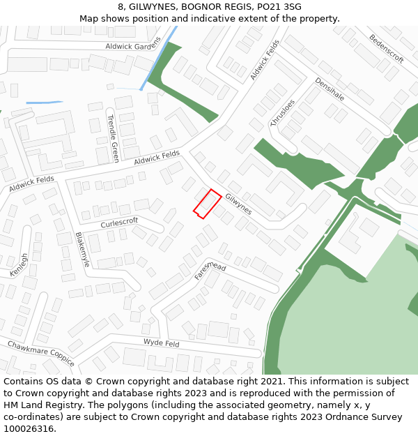 8, GILWYNES, BOGNOR REGIS, PO21 3SG: Location map and indicative extent of plot