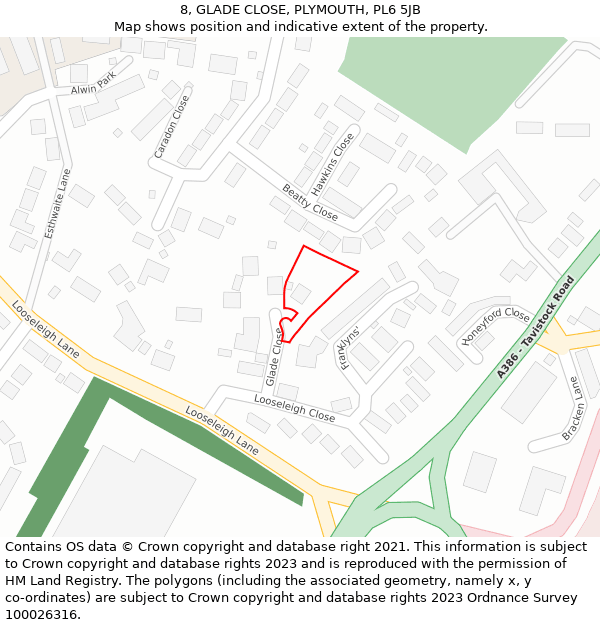 8, GLADE CLOSE, PLYMOUTH, PL6 5JB: Location map and indicative extent of plot