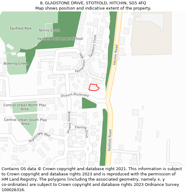 8, GLADSTONE DRIVE, STOTFOLD, HITCHIN, SG5 4FQ: Location map and indicative extent of plot