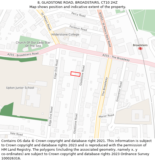 8, GLADSTONE ROAD, BROADSTAIRS, CT10 2HZ: Location map and indicative extent of plot