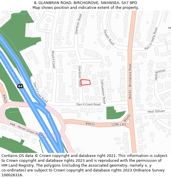 8, GLANBRAN ROAD, BIRCHGROVE, SWANSEA, SA7 9PD: Location map and indicative extent of plot