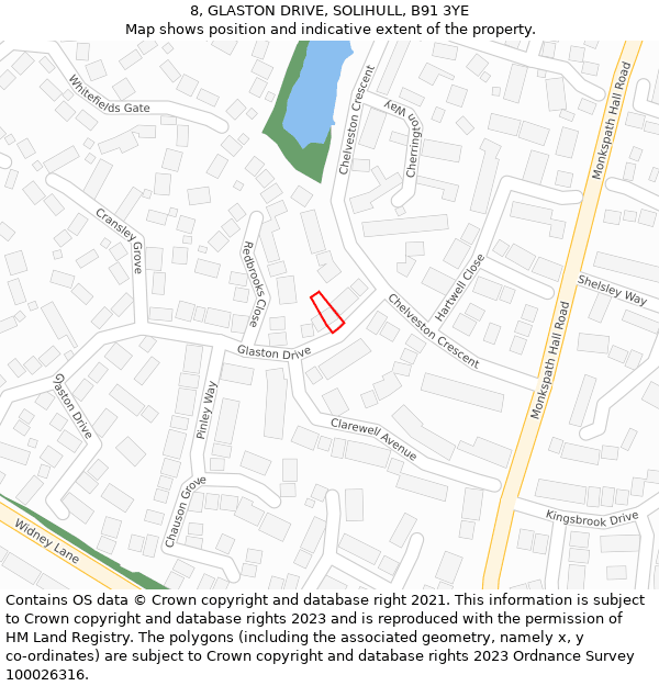 8, GLASTON DRIVE, SOLIHULL, B91 3YE: Location map and indicative extent of plot