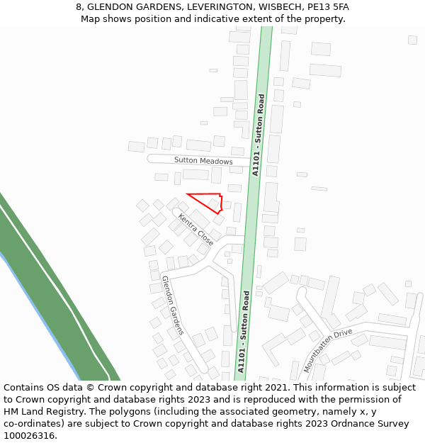 8, GLENDON GARDENS, LEVERINGTON, WISBECH, PE13 5FA: Location map and indicative extent of plot