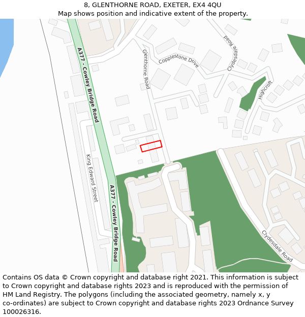 8, GLENTHORNE ROAD, EXETER, EX4 4QU: Location map and indicative extent of plot