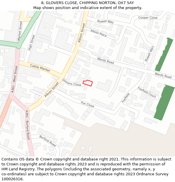 8, GLOVERS CLOSE, CHIPPING NORTON, OX7 5AY: Location map and indicative extent of plot