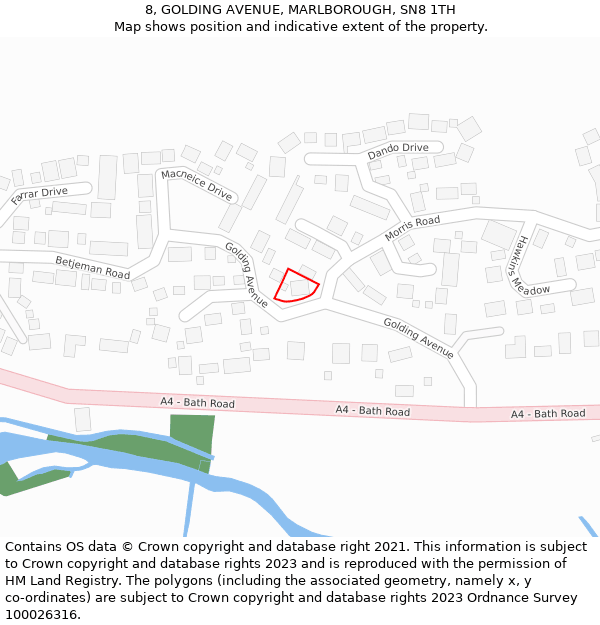 8, GOLDING AVENUE, MARLBOROUGH, SN8 1TH: Location map and indicative extent of plot