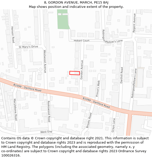 8, GORDON AVENUE, MARCH, PE15 8AJ: Location map and indicative extent of plot