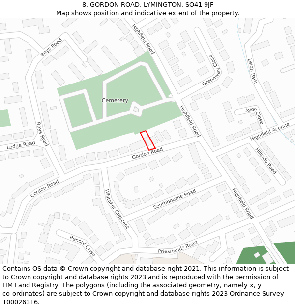 8, GORDON ROAD, LYMINGTON, SO41 9JF: Location map and indicative extent of plot