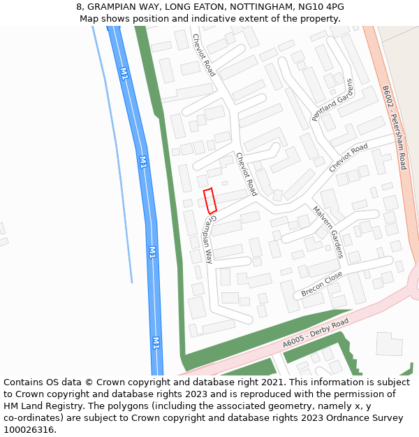 8, GRAMPIAN WAY, LONG EATON, NOTTINGHAM, NG10 4PG: Location map and indicative extent of plot