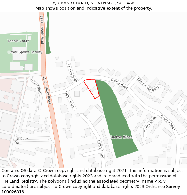 8, GRANBY ROAD, STEVENAGE, SG1 4AR: Location map and indicative extent of plot