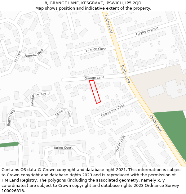 8, GRANGE LANE, KESGRAVE, IPSWICH, IP5 2QD: Location map and indicative extent of plot
