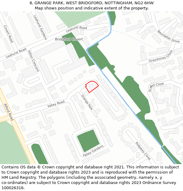 8, GRANGE PARK, WEST BRIDGFORD, NOTTINGHAM, NG2 6HW: Location map and indicative extent of plot