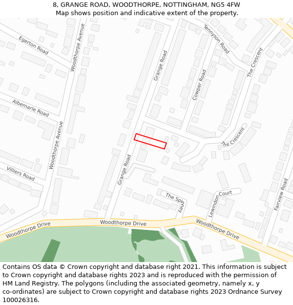8, GRANGE ROAD, WOODTHORPE, NOTTINGHAM, NG5 4FW: Location map and indicative extent of plot