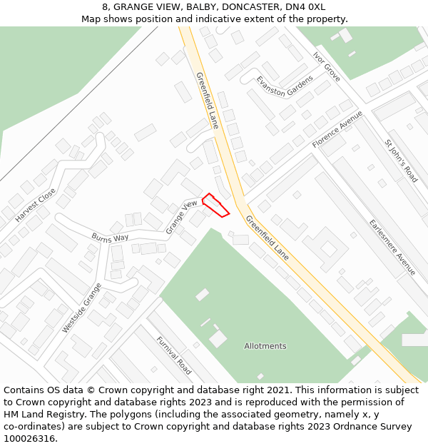 8, GRANGE VIEW, BALBY, DONCASTER, DN4 0XL: Location map and indicative extent of plot